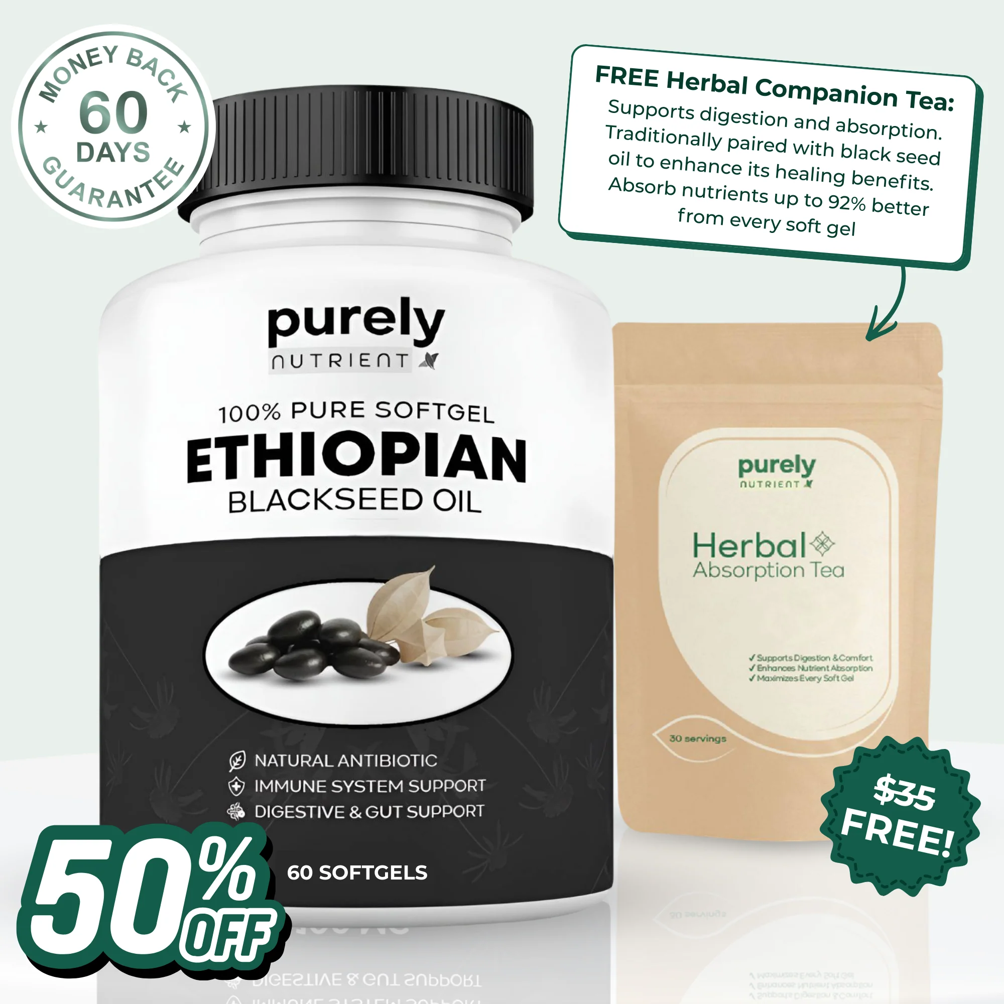 Purely Nutrient Ethiopian Black Seed Oil - 50% OFF SALE + Free Herbal Companion Tea (Worth $35)